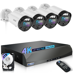 4K PoE Security Camera System, 8CH NVR with 4 Cameras, PIR Motion Detection & Email Alert, 130° Wide Angle, 2-Way Audio, IP66 Waterproof, Wired Home Surveillance, No Monthly Fee (Enjoy $10 Off Instantly)