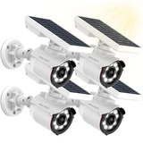 WEILAILIFE Solar Motion Sensor Simulated Cameras Outdoor Wireless Security Floodlight Fake Security Camera with LED Spotlights Waterproof 800 Lumen Bright Exterior Light