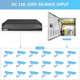 9-Channel DC 12-Volt 5-Amp Output CCTV Distributed Power Supply Box/Converter with AC Plug and Lock(5A 9-Channel)