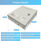 18-Channel DC 12-Volt 20-Amp Output CCTV Distributed Power Supply Box/Converter with AC Plug and Lock(20A 18-Channel)