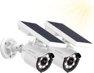 WEILAILIFE Outdoor Solar Powered Motion Sensor Lights Fake Security Camera Dummy Surveillance Cameras Waterproof Spotlights(2 Packs)