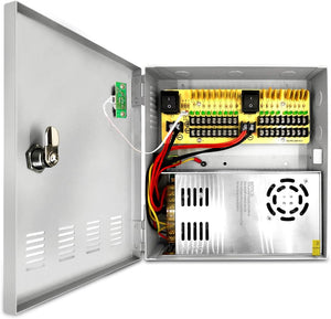 18-Channel DC 12-Volt 30-Amp Output CCTV Distributed Security Camera Power Supply Box/Converter with AC Plug and Lock for CCTV Cameras,IP Cameras,DVR Surveillance System.(30A 18-Channel)