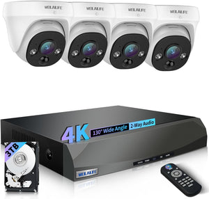 4K POE Wired Dome Security Camera System – 4 Outdoor Indoor IP Cameras, 130° Wide Angle, 2-Way Audio, PIR Detection, No Monthly Fee (Enjoy $10 Off Instantly)