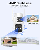 4MP PTZ Wireless Outdoor Security Camera System with 2-Way Audio,Dual-lens security camera system,2-cam