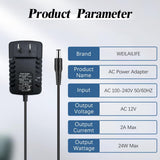 12V 2A AC 24W Power Supply Adapter for WEILAILIFE Security Camera NVR (Input: 100-240V, 50/60Hz; Output: 12 Volts, 2 Amps)