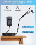 DC 12V 2A Power Supply Adapter with 1 to 4 Power Splitter AC 100-240V Power Cord Cable for CCTV Security Camera Surveillance System/DVR/NVR/LED Strip Lights