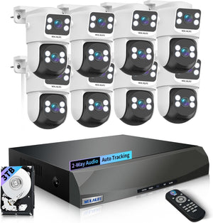 4K POE Wired Security Camera System with NVR – 8 Outdoor PTZ IP Cameras, Color Night Vision, 2-Way Audio, No Monthly Fee