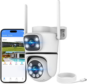 WEILAILIFE 【Dual Lens Linkage】 5MP Outdoor Wireless Security Camera, PTZ WiFi Video Surveillance Cameras for Home Security