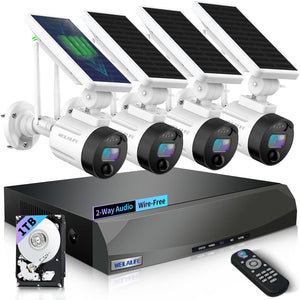 WEILAILIFE 【2-Way Audio & Wire-Free Solar Powered】 2-Antenna Enhanced Outdoor Solar Battery Wireless Security Camera System WiFi Home Video Surveillance Camera System