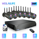 WEILAILIFE 5MP Wireless Security Camera System with Red & Blue Warning Light, PIR Motion Detection, Dual Antenna Outdoor Cameras, 16-Channel NVR,6ch 1TB