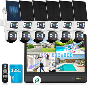 WEILAILIFE 【All-in-One Security System】 4MP Security Cameras Wireless Outdoor, Solar-Powered PTZ Security Camera System, WiFi Home Video Surveillance Systems DVR Kits