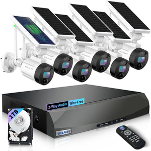 【2-Way Audio & Wire-Free Solar Powered】 2-Antenna Enhanced Outdoor Solar Battery Wireless Security Camera System WiFi Home Video Surveillance Camera System Solar 6 Pack