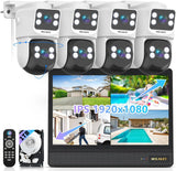 4K POE Wired Security Camera System with Monitor & NVR – 4 Outdoor PTZ IP Cameras, Color Night Vision, 2-Way Audio, No Monthly Fee
