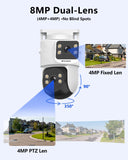 4K POE Wired Security Camera System with Monitor & NVR – 4 Outdoor PTZ IP Cameras, Color Night Vision, 2-Way Audio, No Monthly Fee