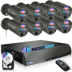 4K PoE Security Camera System, 8CH NVR with 8 Cameras, Flashing LED Alert, 130° Wide Angle, 2-Way Audio, IP66 Waterproof, Wired Home Surveillance, No Monthly Fee (Enjoy $20 Off Instantly)