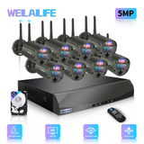 Weilailife 5MP Wireless Security Camera System with Red & Blue Warning Light, Dual Antenna Outdoor Cameras, 16-Channel NVR, No Monthly Fee